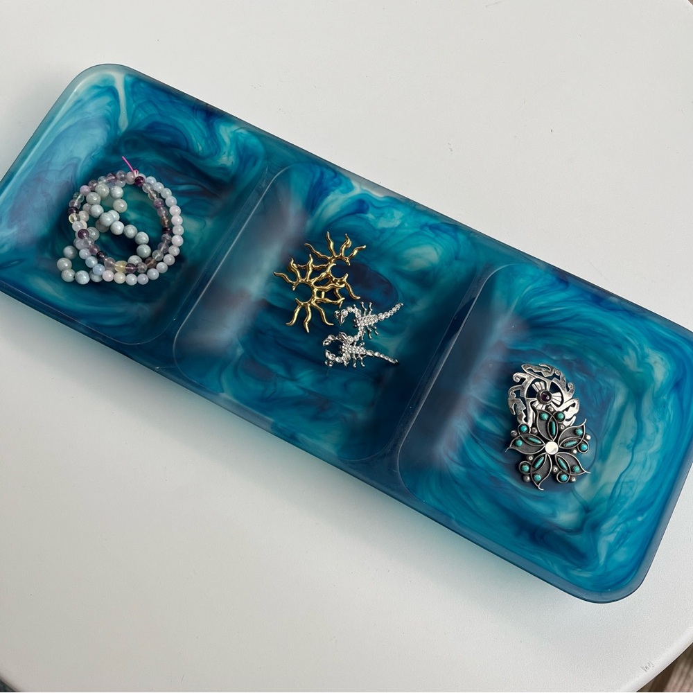 Artistic Blue Swirl Jewelry/snack Tray